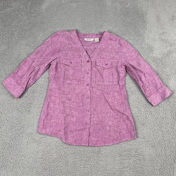 Orvis Womens 100% Linen 3/4 Sleeve Button Down Shirt Sz Small - Picture 4 of 4